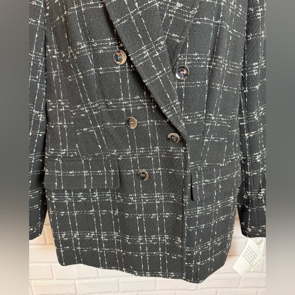 Bar IlI Women's Metallic Plaid black One-Button Blazer/size L - Picture 2 of 15